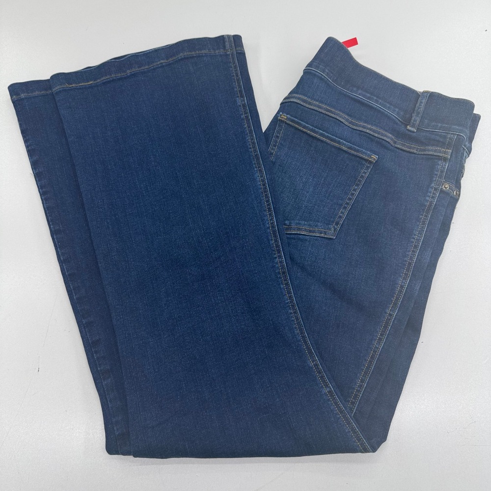 Spanx Flare Jeans Womens 1X Petite Dark Wash Blue Pull On High Rise Stretch